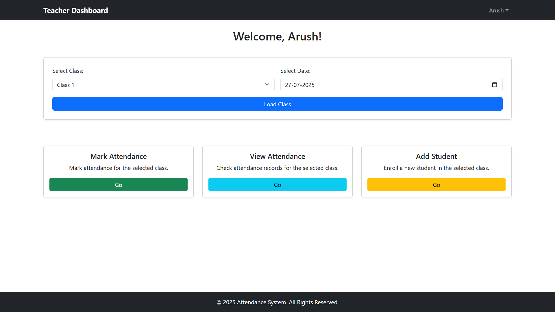 Screenshot of Face Recognition Based Attendance System