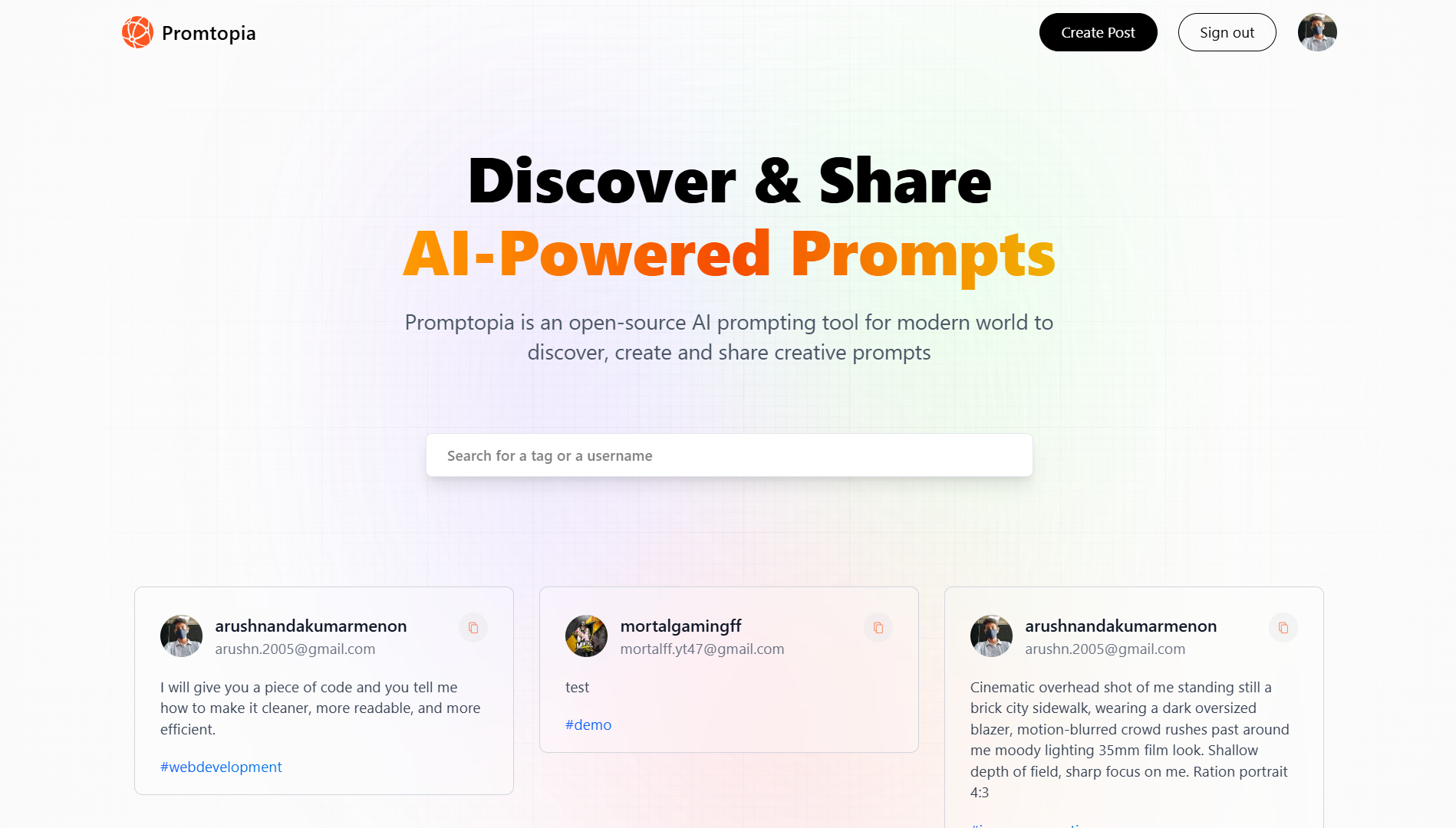 Screenshot of Promptopia